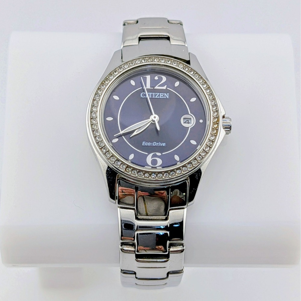 Citizen Eco-drive Silhouette Blue Dial Swarovski Crystal Womens Watch 30mm 6"